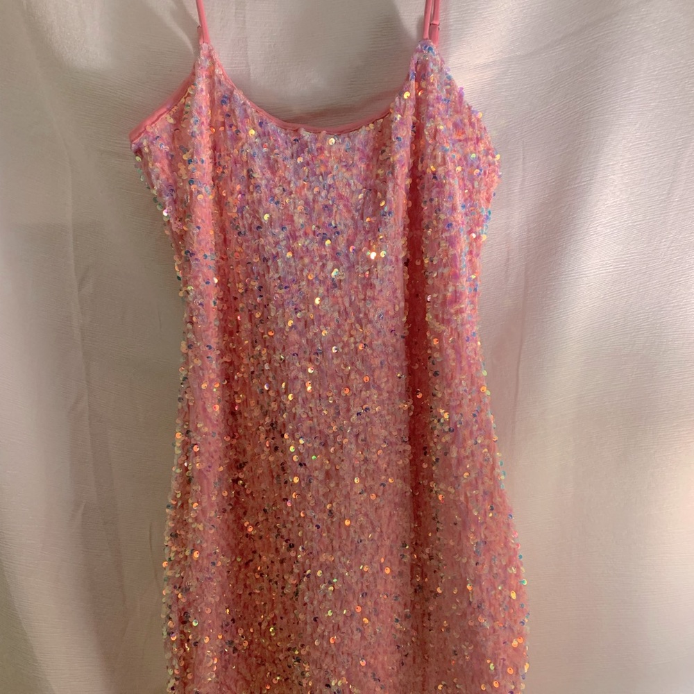 pink sparkly mini dress size small lucy in the sky